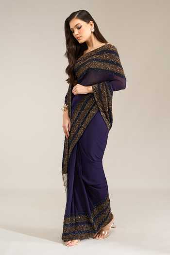 Shop Nakul Sen Purple Silk, Chiffon Sequin Saree With Unstitched Blouse Piece Online at Aza Fashions Shop_Nakul Sen_Purple Silk, Chiffon Sequin Saree With Unstitched Blouse Piece _Online_at_Aza_Fashions