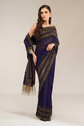 Buy Nakul Sen Purple Silk, Chiffon Sequin Saree With Unstitched Blouse Piece Online at Aza Fashions Buy_Nakul Sen_Purple Silk, Chiffon Sequin Saree With Unstitched Blouse Piece _Online_at_Aza_Fashions
