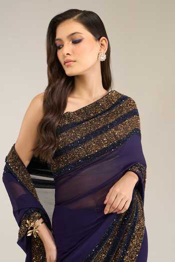 Nakul Sen Purple Silk, Chiffon Sequin Saree With Unstitched Blouse Piece at Aza Fashions Nakul Sen_Purple Silk, Chiffon Sequin Saree With Unstitched Blouse Piece _at_Aza_Fashions