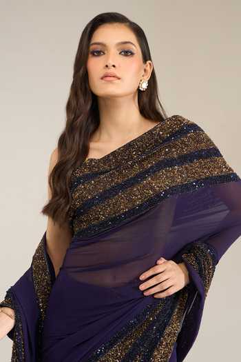 Buy Nakul Sen Purple Silk, Chiffon Sequin Saree With Unstitched Blouse Piece Buy_Nakul Sen_Purple Silk, Chiffon Sequin Saree With Unstitched Blouse Piece