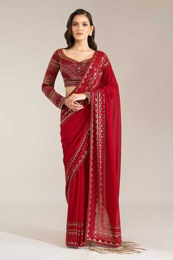 Nakul Sen Border Embroidered Saree With Blouse 
