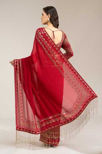 Nakul Sen Border Embroidered Saree With Blouse 