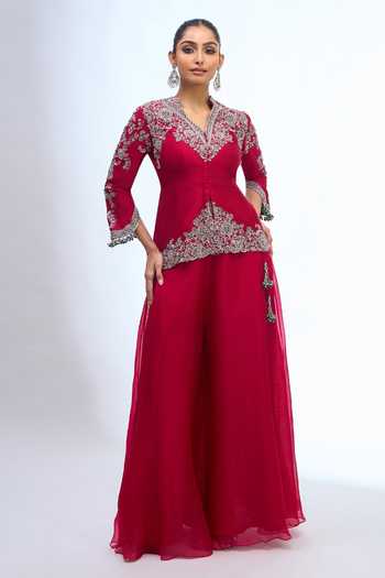 Prisho Embroidered Peplum Top & Sharara Set