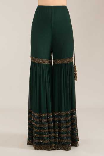 Nakul Sen Green Silk, Chiffon Keyhole Neck Scattered Sequin Kurta Sharara Set at Aza Fashions Nakul Sen_Green Silk, Chiffon Keyhole Neck Scattered Sequin Kurta Sharara Set _at_Aza_Fashions