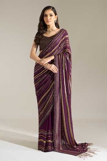 Nakul Sen Liner Embroidered Saree With Blouse 
