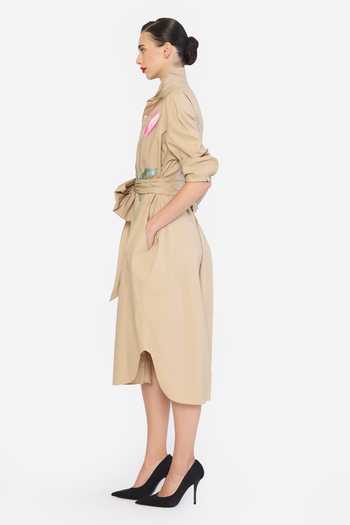 Gauri & Nainika Beige Cotton Collared Neck T Shirt Dress With Belt Online at Aza Fashions Gauri & Nainika_Beige Cotton Collared Neck T Shirt Dress With Belt _Online_at_Aza_Fashions
