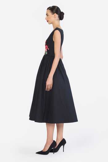 Buy Gauri & Nainika Black Cotton Boat Neck Botanical Thread Embroidered Dress Online at Aza Fashions Buy_Gauri & Nainika_Black Cotton Boat Neck Botanical Thread Embroidered Dress _Online_at_Aza_Fashions