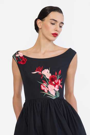 Gauri & Nainika Black Cotton Boat Neck Botanical Thread Embroidered Dress at Aza Fashions Gauri & Nainika_Black Cotton Boat Neck Botanical Thread Embroidered Dress _at_Aza_Fashions