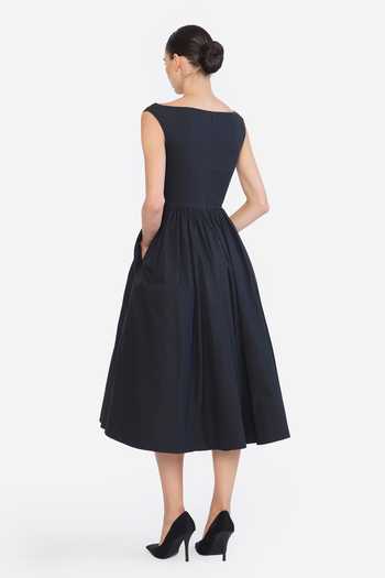 Buy Gauri & Nainika Black Cotton Boat Neck Botanical Thread Embroidered Dress Buy_Gauri & Nainika_Black Cotton Boat Neck Botanical Thread Embroidered Dress