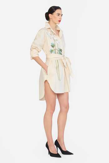 Gauri & Nainika Beige Cotton Collared Neck Embroidered Shirt Dress With Belt Online at Aza Fashions Gauri & Nainika_Beige Cotton Collared Neck Embroidered Shirt Dress With Belt _Online_at_Aza_Fashions