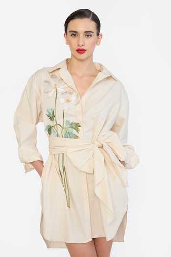 Gauri & Nainika Embroidered Shirt Dress With Belt