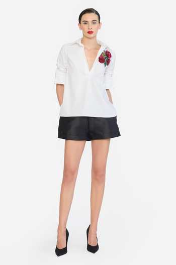 Shop Gauri & Nainika White Cotton Collared Neck Botanical Embroidered Shirt Online at Aza Fashions Shop_Gauri & Nainika_White Cotton Collared Neck Botanical Embroidered Shirt _Online_at_Aza_Fashions