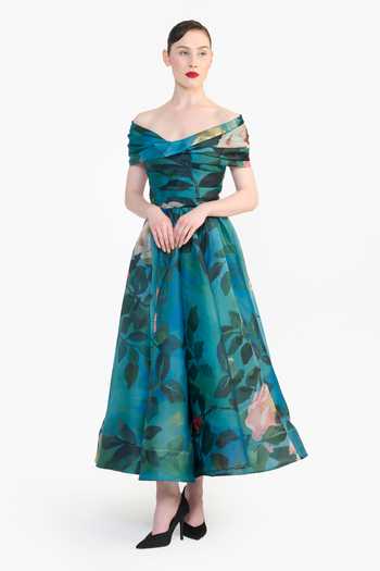 Gauri & Nainika Off Shoulder Twisted Draped Dress