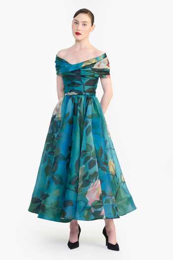 Buy Gauri & Nainika Blue Organza Off-shoulder Off Twisted Draped Dress Online at Aza Fashions Buy_Gauri & Nainika_Blue Organza Off-shoulder Off Twisted Draped Dress _Online_at_Aza_Fashions
