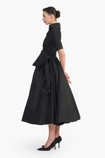 Gauri & Nainika Black Taffeta Shawl Neck High Collared Draped Dress Online at Aza Fashions Gauri & Nainika_Black Taffeta Shawl Neck High Collared Draped Dress _Online_at_Aza_Fashions
