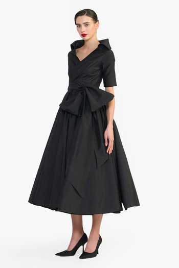 Buy Gauri & Nainika Black Taffeta Shawl Neck High Collared Draped Dress Online at Aza Fashions Buy_Gauri & Nainika_Black Taffeta Shawl Neck High Collared Draped Dress _Online_at_Aza_Fashions