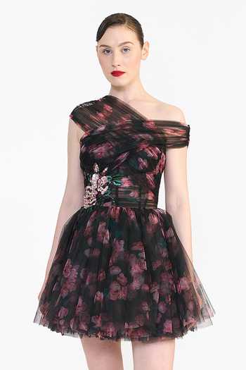 Gauri & Nainika Off Shoulder Printed Short Dress