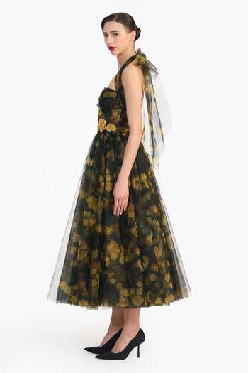 Gauri & Nainika Black Tulle Halter Neck Corseted Dress Online at Aza Fashions Gauri & Nainika_Black Tulle Halter Neck Corseted Dress _Online_at_Aza_Fashions