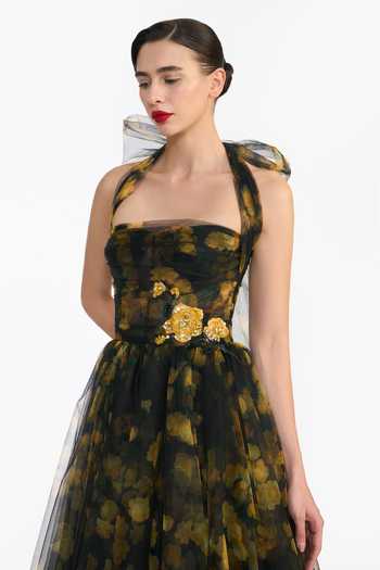 Shop Gauri & Nainika Black Tulle Halter Neck Corseted Dress Online at Aza Fashions Shop_Gauri & Nainika_Black Tulle Halter Neck Corseted Dress _Online_at_Aza_Fashions