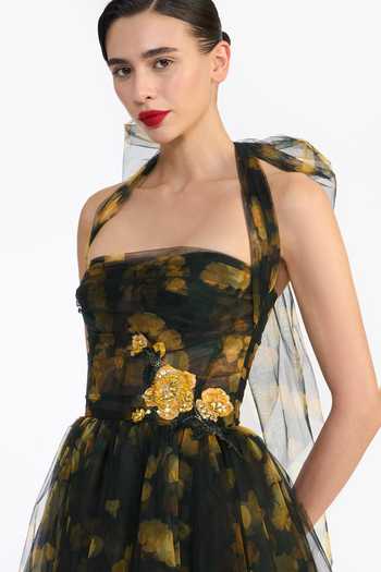 Gauri & Nainika Black Tulle Halter Neck Corseted Dress at Aza Fashions Gauri & Nainika_Black Tulle Halter Neck Corseted Dress _at_Aza_Fashions