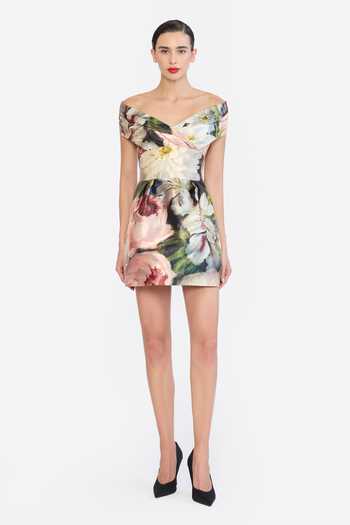 Buy Gauri & Nainika Multi Color Off-shoulder Printed Draped Dress Online at Aza Fashions Buy_Gauri & Nainika_Multi Color Off-shoulder Printed Draped Dress _Online_at_Aza_Fashions