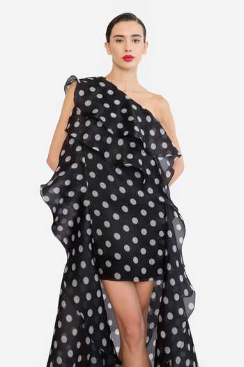 Buy Gauri & Nainika Black Organza One Shoulder Polka Dot Print Dress Online at Aza Fashions Buy_Gauri & Nainika_Black Organza One Shoulder Polka Dot Print Dress _Online_at_Aza_Fashions