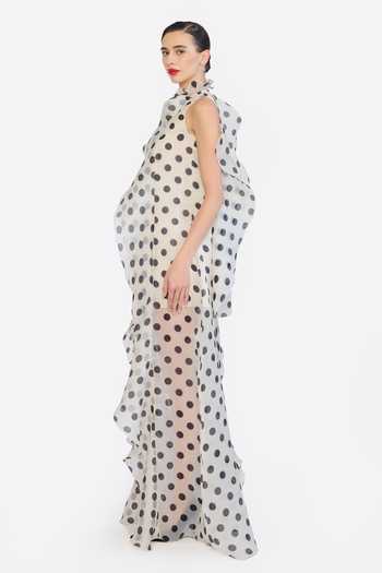 Gauri & Nainika Black Organza Halter , High , Keyhole Polka Dot Print Dress Online at Aza Fashions Gauri & Nainika_Black Organza Halter , High , Keyhole Polka Dot Print Dress _Online_at_Aza_Fashions