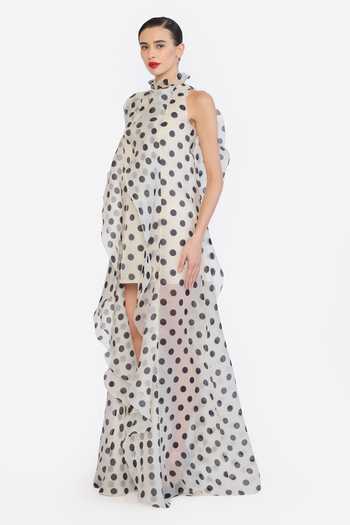 Buy Gauri & Nainika Black Organza Halter , High , Keyhole Polka Dot Print Dress Online at Aza Fashions Buy_Gauri & Nainika_Black Organza Halter , High , Keyhole Polka Dot Print Dress _Online_at_Aza_Fashions