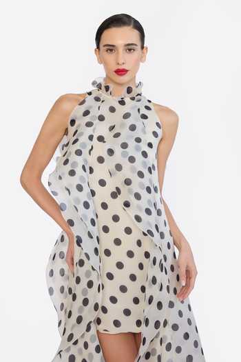 Shop Gauri & Nainika Black Organza Halter , High , Keyhole Polka Dot Print Dress Online at Aza Fashions Shop_Gauri & Nainika_Black Organza Halter , High , Keyhole Polka Dot Print Dress _Online_at_Aza_Fashions