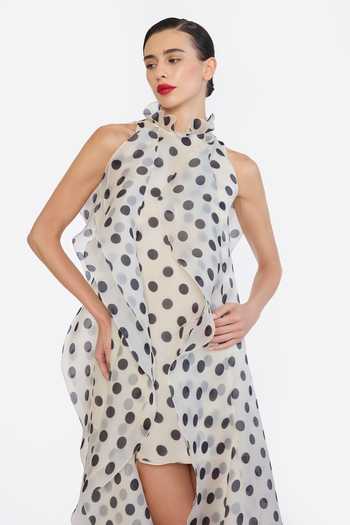 Gauri & Nainika Black Organza Halter , High , Keyhole Polka Dot Print Dress at Aza Fashions Gauri & Nainika_Black Organza Halter , High , Keyhole Polka Dot Print Dress _at_Aza_Fashions