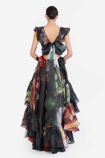 Gauri & Nainika Printed High-Low Ruffled Dress