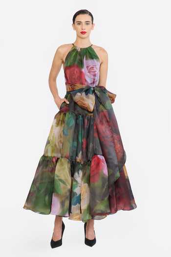 Gauri & Nainika Floral Print Dress With Belt