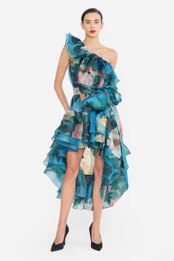 Gauri & Nainika Printed High-Low Dress With Belt