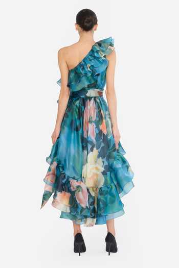 Gauri & Nainika Printed High-Low Dress With Belt