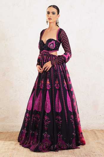 Shop_Miku Kumar_Purple Georgette Sweetheart Neck Myreen Printed Anarkali With Dupatta _Online_at_Aza_Fashions