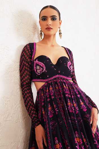 Miku Kumar_Purple Georgette Sweetheart Neck Myreen Printed Anarkali With Dupatta _at_Aza_Fashions