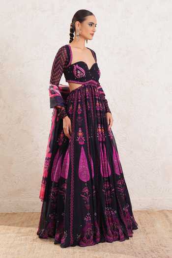 Buy_Miku Kumar_Purple Georgette Sweetheart Neck Myreen Printed Anarkali With Dupatta 
