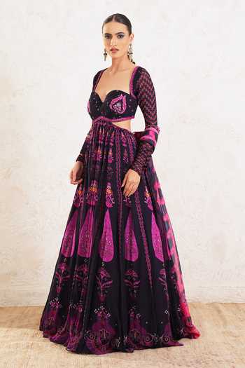 Shop_Miku Kumar_Purple Georgette Sweetheart Neck Myreen Printed Anarkali With Dupatta 
