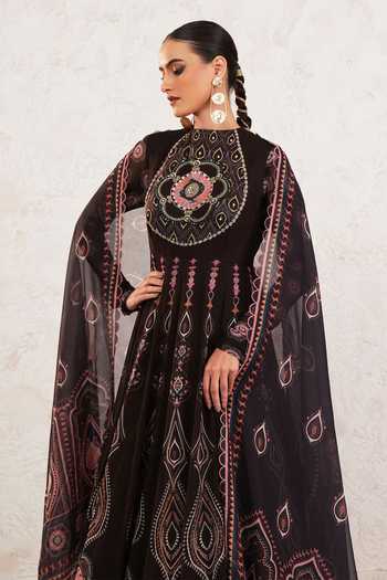 Shop_Miku Kumar_Brown Georgette High Neck Anvya Anarkali With Dupatta _Online_at_Aza_Fashions