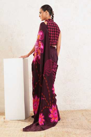 Miku Kumar Kavira Printed Pre-Draped Saree With Blouse 