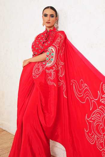 Miku Kumar Ishiya Printed Pre-Draped Saree With Blouse 