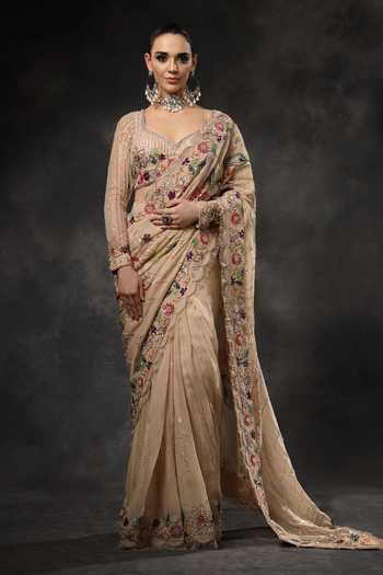 Miku Kumar Veda Pre-Draped Saree With Embroidered Blouse 