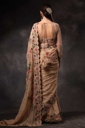 Miku Kumar Veda Pre-Draped Saree With Embroidered Blouse 