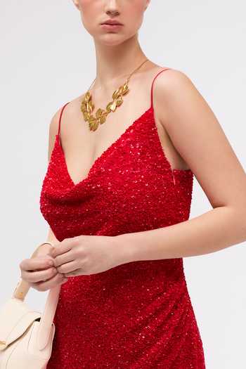 Buy Sruti Dalmia Red Satin, Viscose Georgette Cowl Neck Valleria Dress Online at Aza Fashions Buy_Sruti Dalmia_Red Satin, Viscose Georgette Cowl Neck Valleria Dress _Online_at_Aza_Fashions