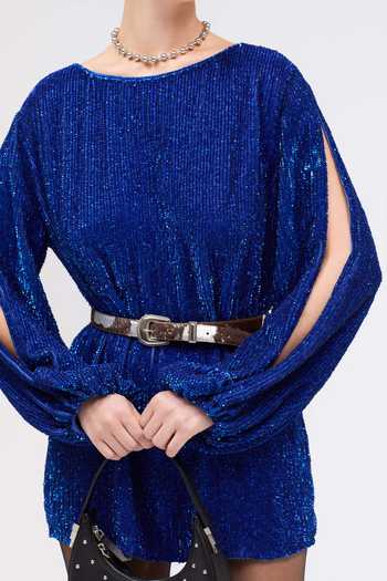 Sruti Dalmia Blue Viscose Georgette Round Neck Nightshade Kiss Sequin Work Dress Online at Aza Fashions Sruti Dalmia_Blue Viscose Georgette Round Neck Nightshade Kiss Sequin Work Dress _Online_at_Aza_Fashions