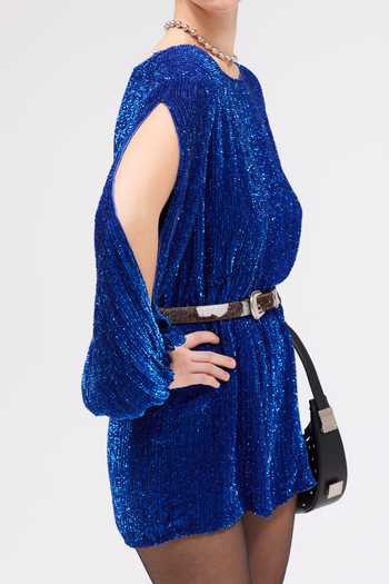 Buy Sruti Dalmia Blue Viscose Georgette Round Neck Nightshade Kiss Sequin Work Dress Online at Aza Fashions Buy_Sruti Dalmia_Blue Viscose Georgette Round Neck Nightshade Kiss Sequin Work Dress _Online_at_Aza_Fashions