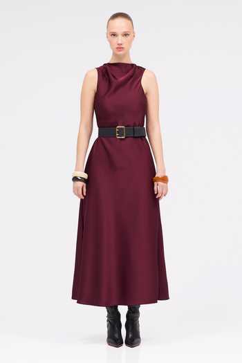 Sruti Dalmia Dark Opal Cowl Neck Dress 