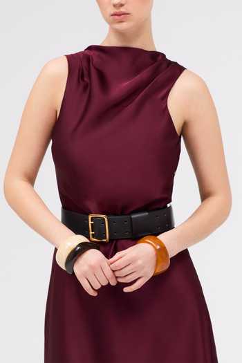 Sruti Dalmia Burgundy Satin, Polyester Cowl Neck Dark Opal Dress Online at Aza Fashions Sruti Dalmia_Burgundy Satin, Polyester Cowl Neck Dark Opal Dress _Online_at_Aza_Fashions