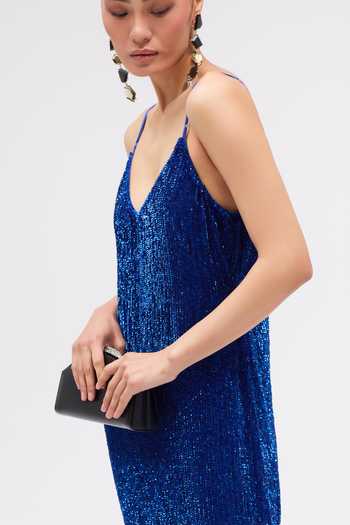 Sruti Dalmia Blue Viscose Georgette V-neck Dusk Mirage Sequin Embroidered Dress Online at Aza Fashions Sruti Dalmia_Blue Viscose Georgette V-neck Dusk Mirage Sequin Embroidered Dress _Online_at_Aza_Fashions