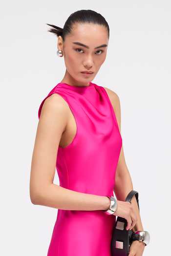 Buy_Sruti Dalmia_Pink Satin, Polyester Cowl Neck Evenings Promise Dress _Online_at_Aza_Fashions